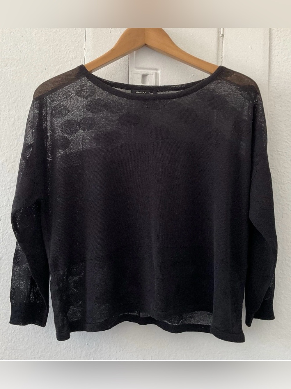 Mango Black Lightweight Sheer Long-Sleeve Sweater Blouse - Size S
